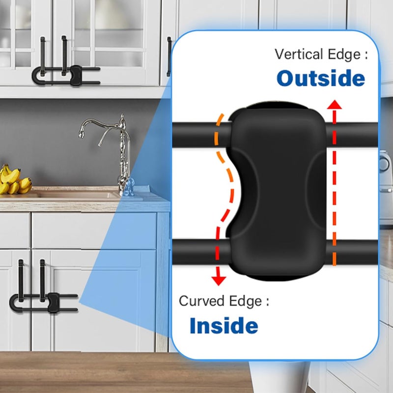SPISPI Cabinet Locks for Babies, Baby Proofing Cabinets, 6 Pack U-Shaped Child Locks for Cabinets, Child Proof Cabinet Latches,Child Safety Cabinet Locks with Adjustable by (Black) - Image 3